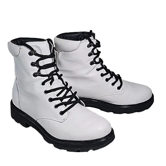 Sorel Lennox Lace Up White Waterproof Leather Combat Boots Womens Size 10