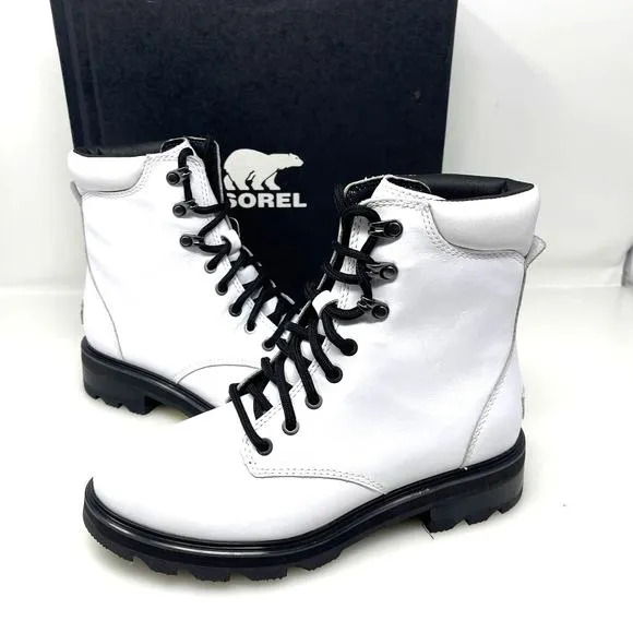 Sorel‎ Lennox Waterproof Lace-Up Boots White and Black Size 9 New Retail $190