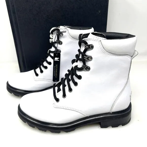 Sorel‎ Lennox Waterproof Lace-Up Boots White and Black Size 9 New Retail $190
