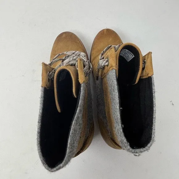 Sorel Lexie Wedge 10.5 Felt Camel Brown‎ Leather Lace Up Boot Waterproof