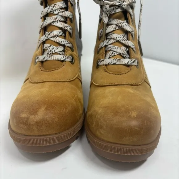 Sorel Lexie Wedge 10.5 Felt Camel Brown‎ Leather Lace Up Boot Waterproof