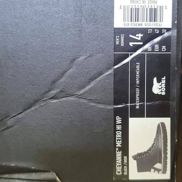 SOREL MEN'S CHEYANNE METRO WATERPROOF BOOTS: BLACK/WHITE: NEW IN BOX: SIZE 14