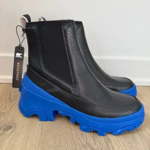 Sorel NEW Brex Chelsea Black Leather Mid Waterproof Ankle Boots Size 6.5 Colbalt