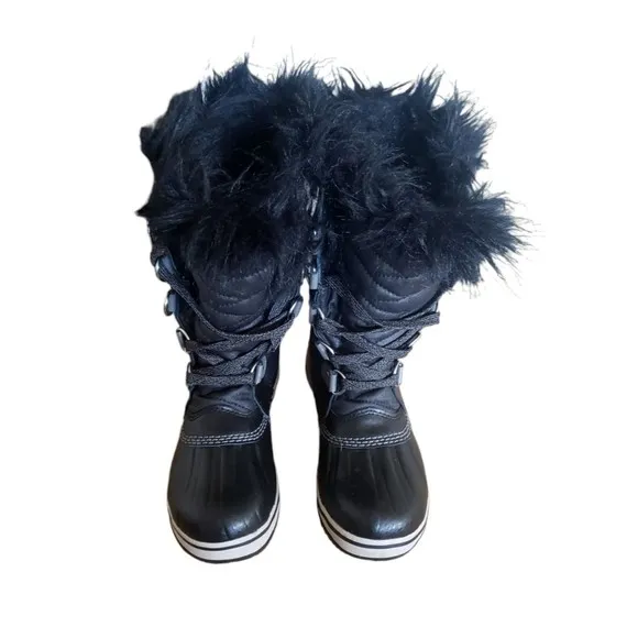 Sorel Tofino II Black Waterproof Winter Snow Boot Girls Sz 2 Faux Fur NY2419-010