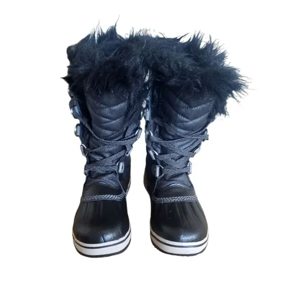 Sorel Tofino II Black Waterproof Winter Snow Boot Girls Sz 2 Faux Fur NY2419-010