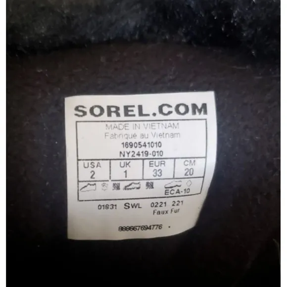 Sorel Tofino II Black Waterproof Winter Snow Boot Girls Sz 2 Faux Fur NY2419-010