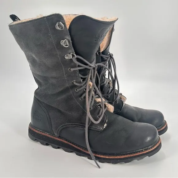 Sorel Wicked Work Boots Lace Up Shearling Lined Women’s Size 10