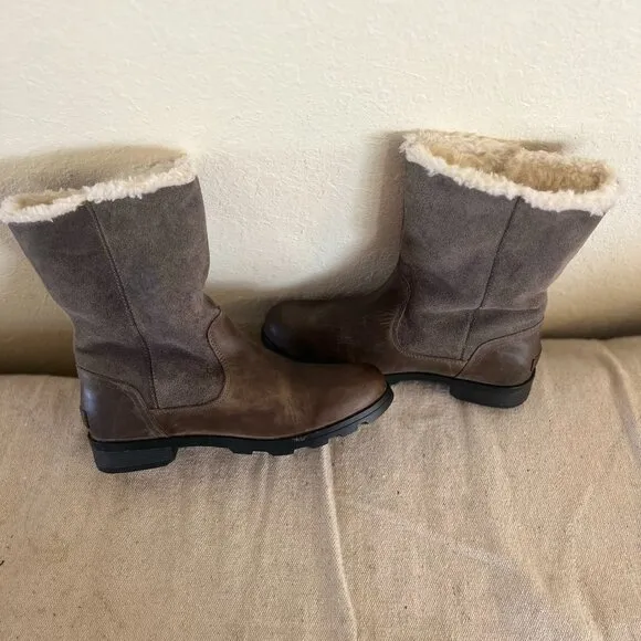 Sorel Woman's Outdoor Emelie 2 in 1 Fold -Over Leather Shearling Boots Sz 8.5