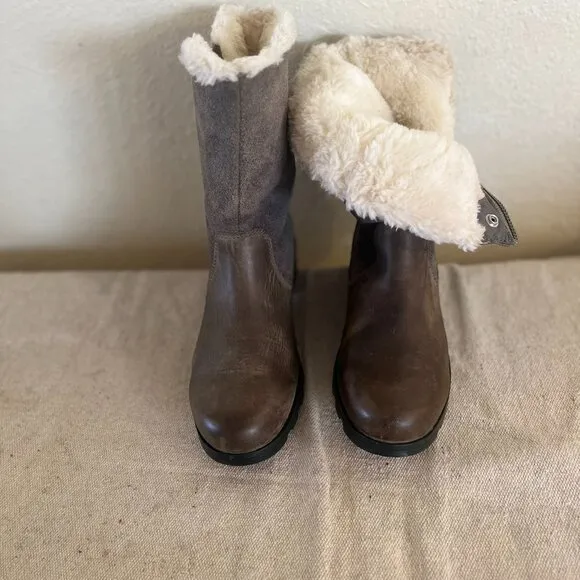 Sorel Woman's Outdoor Emelie 2 in 1 Fold -Over Leather Shearling Boots Sz 8.5