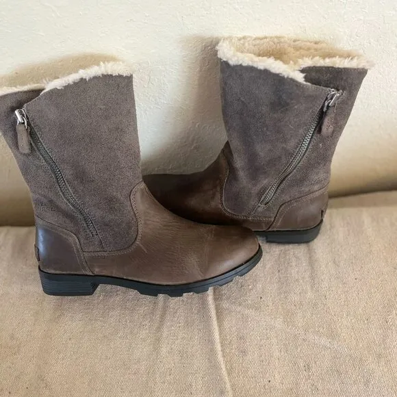 Sorel Woman's Outdoor Emelie 2 in 1 Fold -Over Leather Shearling Boots Sz 8.5