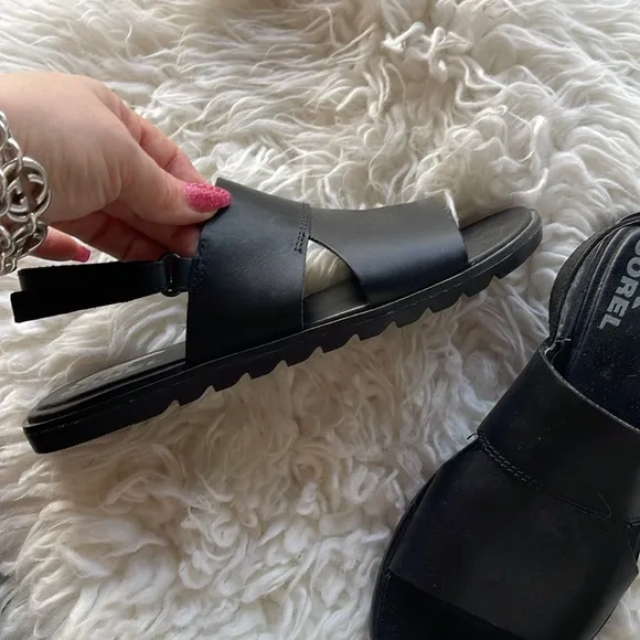 Sorel Women's Black Leather Sandals
