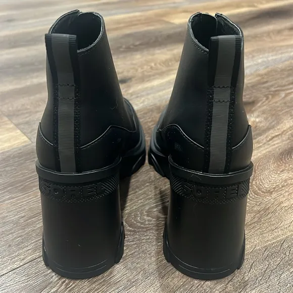 SOREL WOMEN'S BREX Black Platform Waterproof Leather Heel Zip Boots 🖤