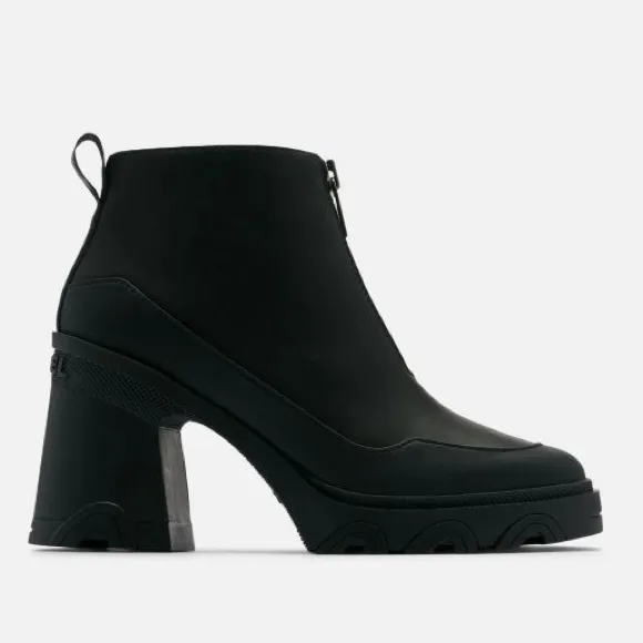 SOREL WOMEN'S BREX Black Platform Waterproof Leather Heel Zip Boots 🖤