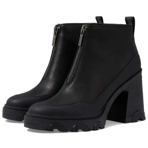 SOREL WOMEN'S BREX Black Platform Waterproof Leather Heel Zip Boots 🖤
