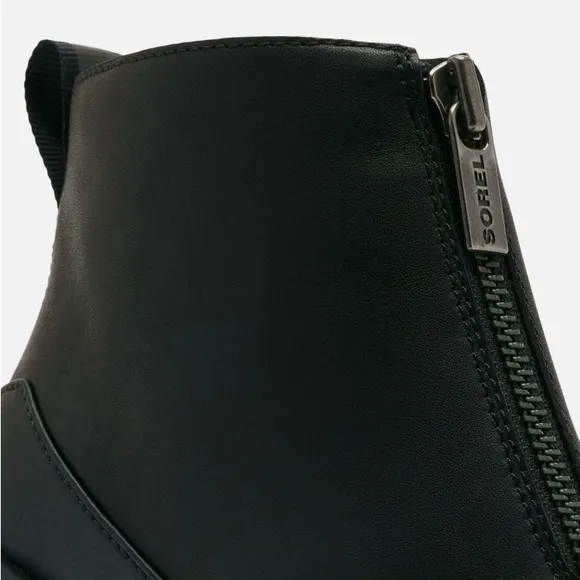 SOREL WOMEN'S BREX Black Platform Waterproof Leather Heel Zip Boots 🖤