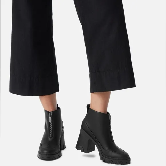 SOREL WOMEN'S BREX Black Platform Waterproof Leather Heel Zip Boots 🖤