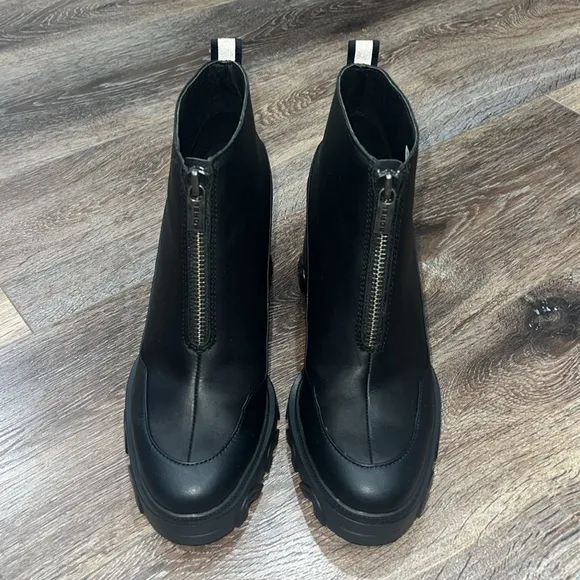 SOREL WOMEN'S BREX Black Platform Waterproof Leather Heel Zip Boots 🖤