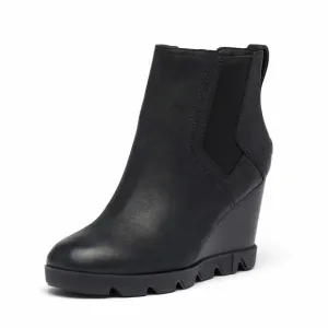 SOREL WOMEN'S JOAN UPTOWN CHELSEA RAIN BOOT - BLACK - WATERPROOF LEATHER - WEDGE