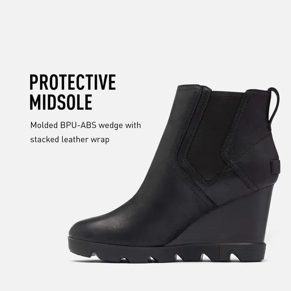 SOREL WOMEN'S JOAN UPTOWN CHELSEA RAIN BOOT - BLACK - WATERPROOF LEATHER - WEDGE