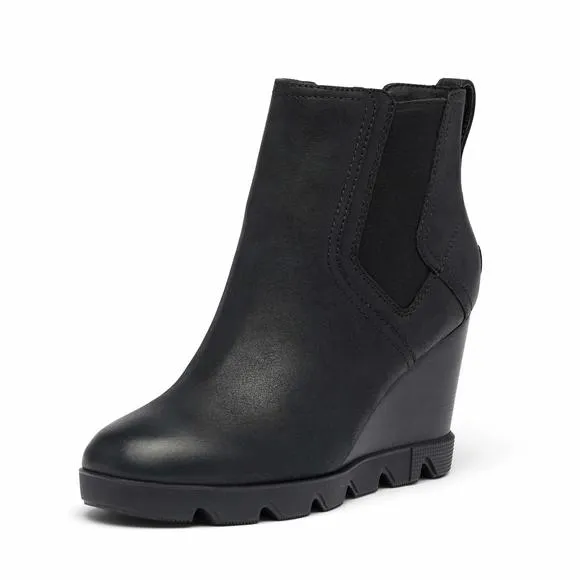 SOREL WOMEN'S JOAN UPTOWN CHELSEA RAIN BOOT - BLACK - WATERPROOF LEATHER - WEDGE