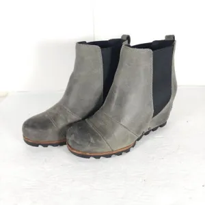 Sorel Women's Lea US6 Wedge Waterproof Leather Gray Chelsea Ankle Booties Boots