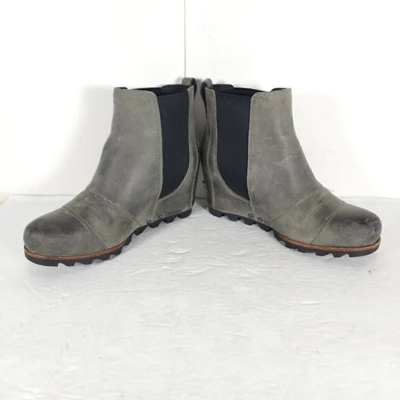 Sorel Women's Lea US6 Wedge Waterproof Leather Gray Chelsea Ankle Booties Boots