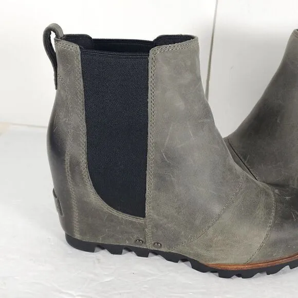 Sorel Women's Lea US6 Wedge Waterproof Leather Gray Chelsea Ankle Booties Boots