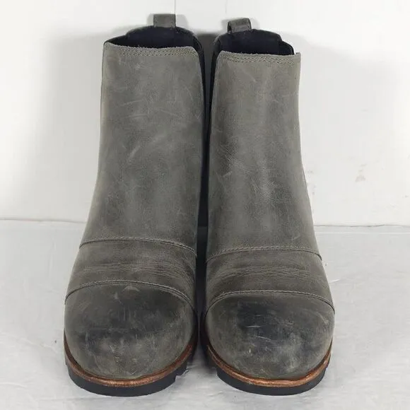 Sorel Women's Lea US6 Wedge Waterproof Leather Gray Chelsea Ankle Booties Boots