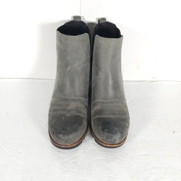Sorel Women's Lea US6 Wedge Waterproof Leather Gray Chelsea Ankle Booties Boots