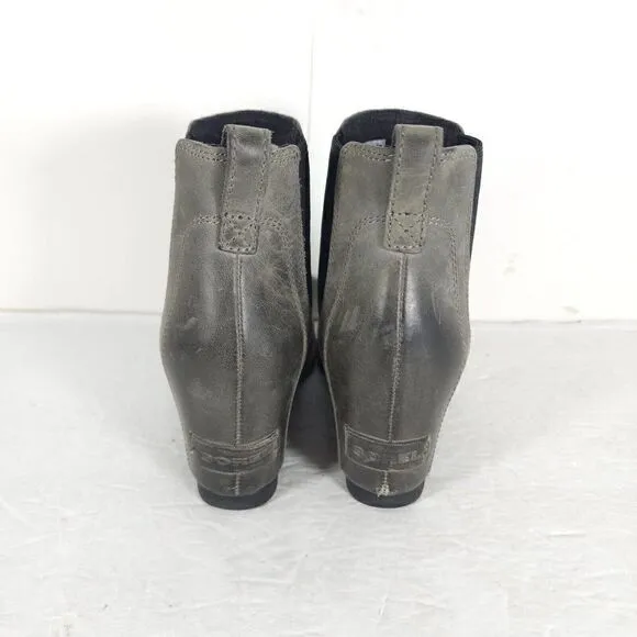 Sorel Women's Lea US6 Wedge Waterproof Leather Gray Chelsea Ankle Booties Boots