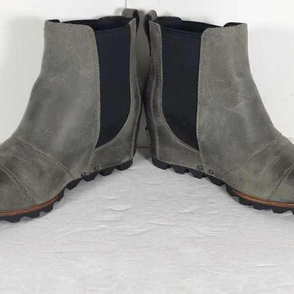 Sorel Women's Lea US6 Wedge Waterproof Leather Gray Chelsea Ankle Booties Boots