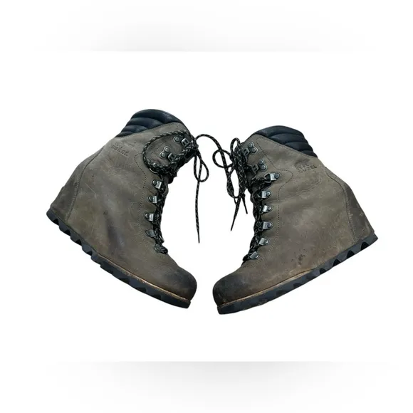 Sorel Womens NL2337 Conquest Wedge Waterproof Brown Leather Ankle Boots Size 8B6