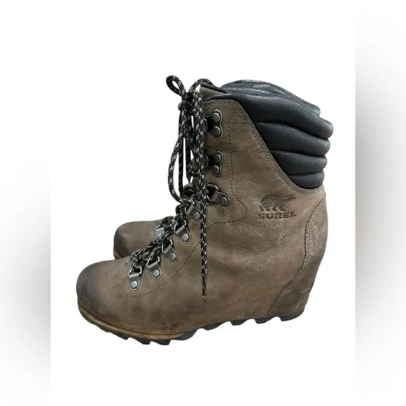 Sorel Womens NL2337 Conquest Wedge Waterproof Brown Leather Ankle Boots Size 8B6