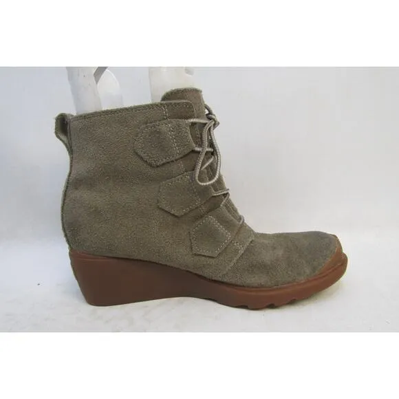 Sorel Womens Size 8 Gray Suede Lace Up Wedge Ankle Fashion Boots Bootie