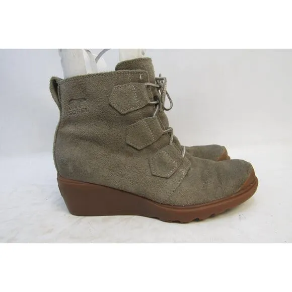 Sorel Womens Size 8 Gray Suede Lace Up Wedge Ankle Fashion Boots Bootie