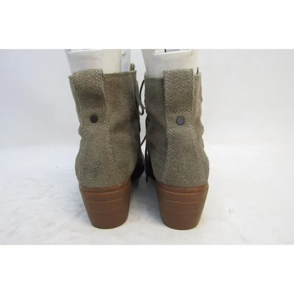 Sorel Womens Size 8 Gray Suede Lace Up Wedge Ankle Fashion Boots Bootie