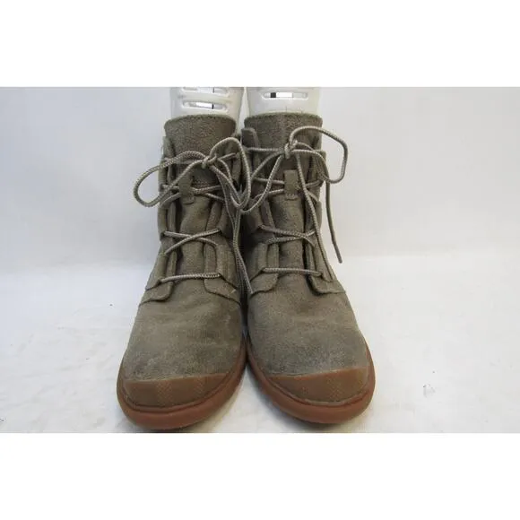 Sorel Womens Size 8 Gray Suede Lace Up Wedge Ankle Fashion Boots Bootie
