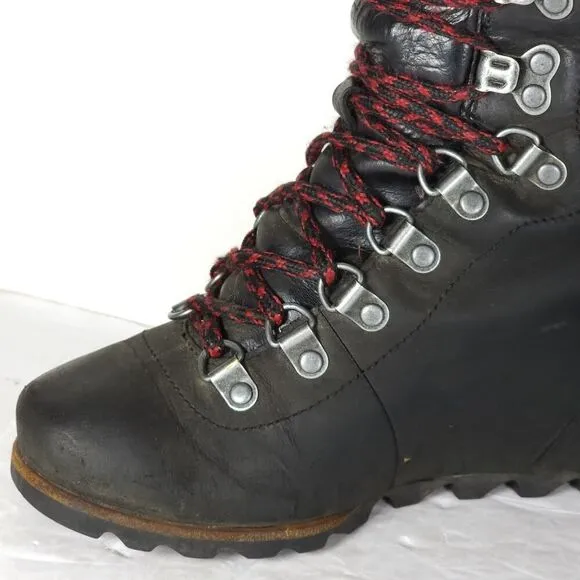 Sorel Women’s Conquest US 6 Black Leather Waterproof Wedge Ankle Winter Boots