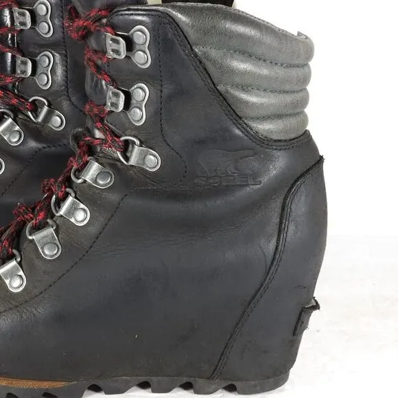 Sorel Women’s Conquest US 6 Black Leather Waterproof Wedge Ankle Winter Boots