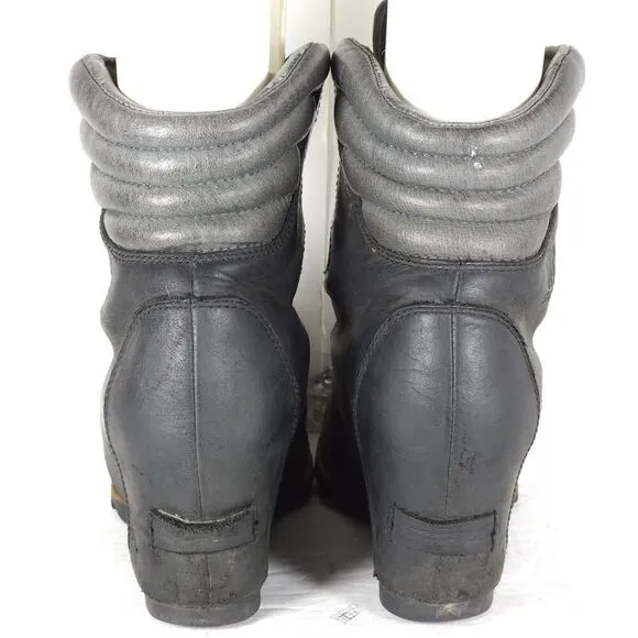 Sorel Women’s Conquest US 6 Black Leather Waterproof Wedge Ankle Winter Boots