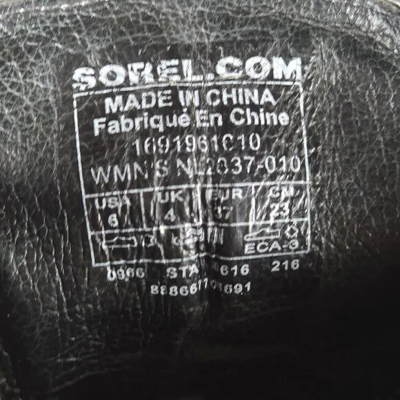 Sorel Women’s Conquest US 6 Black Leather Waterproof Wedge Ankle Winter Boots