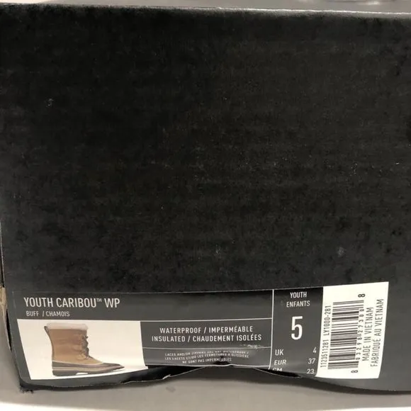 Sorel Youth Caribou, Tan Waterproof Winter Boots, Kids’ Size 5 M