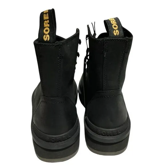 Sorel Boots Womens 7.5 Hi-Line Jet Black Leather Waterproof Lace Up Combat Biker
