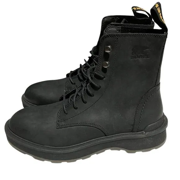 Sorel Boots Womens 7.5 Hi-Line Jet Black Leather Waterproof Lace Up Combat Biker