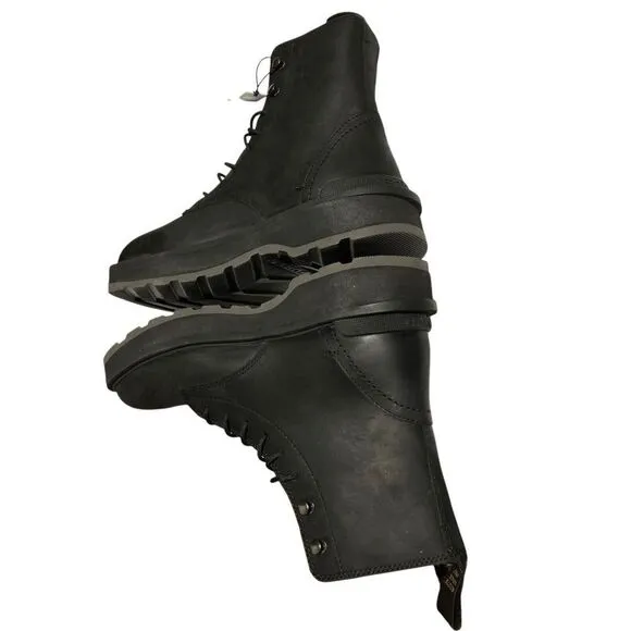 Sorel Boots Womens 7.5 Hi-Line Jet Black Leather Waterproof Lace Up Combat Biker