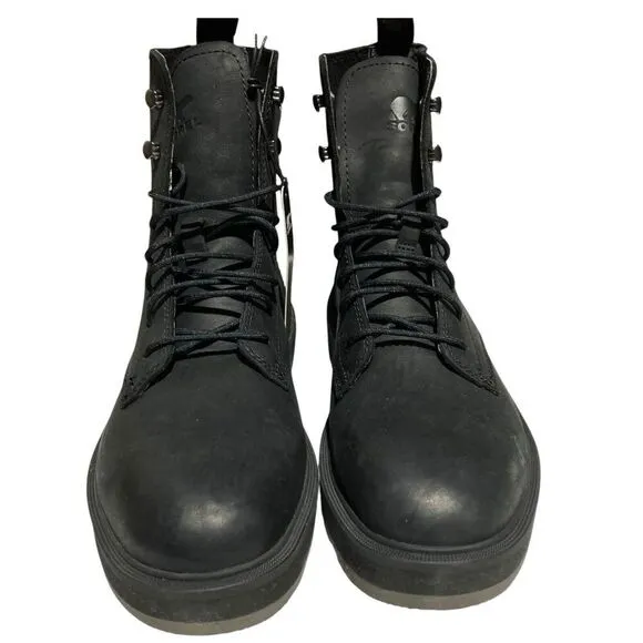 Sorel Boots Womens 7.5 Hi-Line Jet Black Leather Waterproof Lace Up Combat Biker