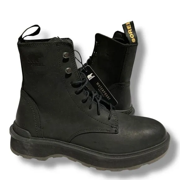Sorel Boots Womens 7.5 Hi-Line Jet Black Leather Waterproof Lace Up Combat Biker
