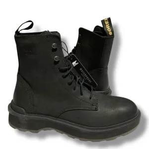Sorel Boots Womens 7.5 Hi-Line Jet Black Leather Waterproof Lace Up Combat Biker