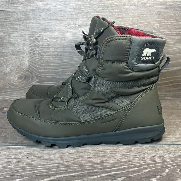 Sorel Whitney Short Lace Women’s Sz 8 Warm Waterproof Alpine Tundra Green Boots