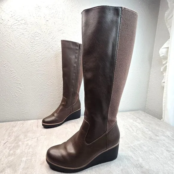 Soul Naturalizer Knee High Wedge Boots 9.5 Wide Fit Brown Comfort Platform Tall